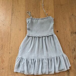 ✨$5/$25 Aritzia Wilfred Blue Chiffon Ruched Tempest Sleeveless Mini Dress Medium